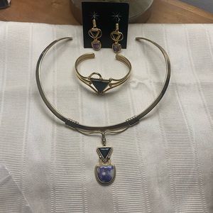 Vintage Opalite & Onyx necklace, earrings, and bracelet